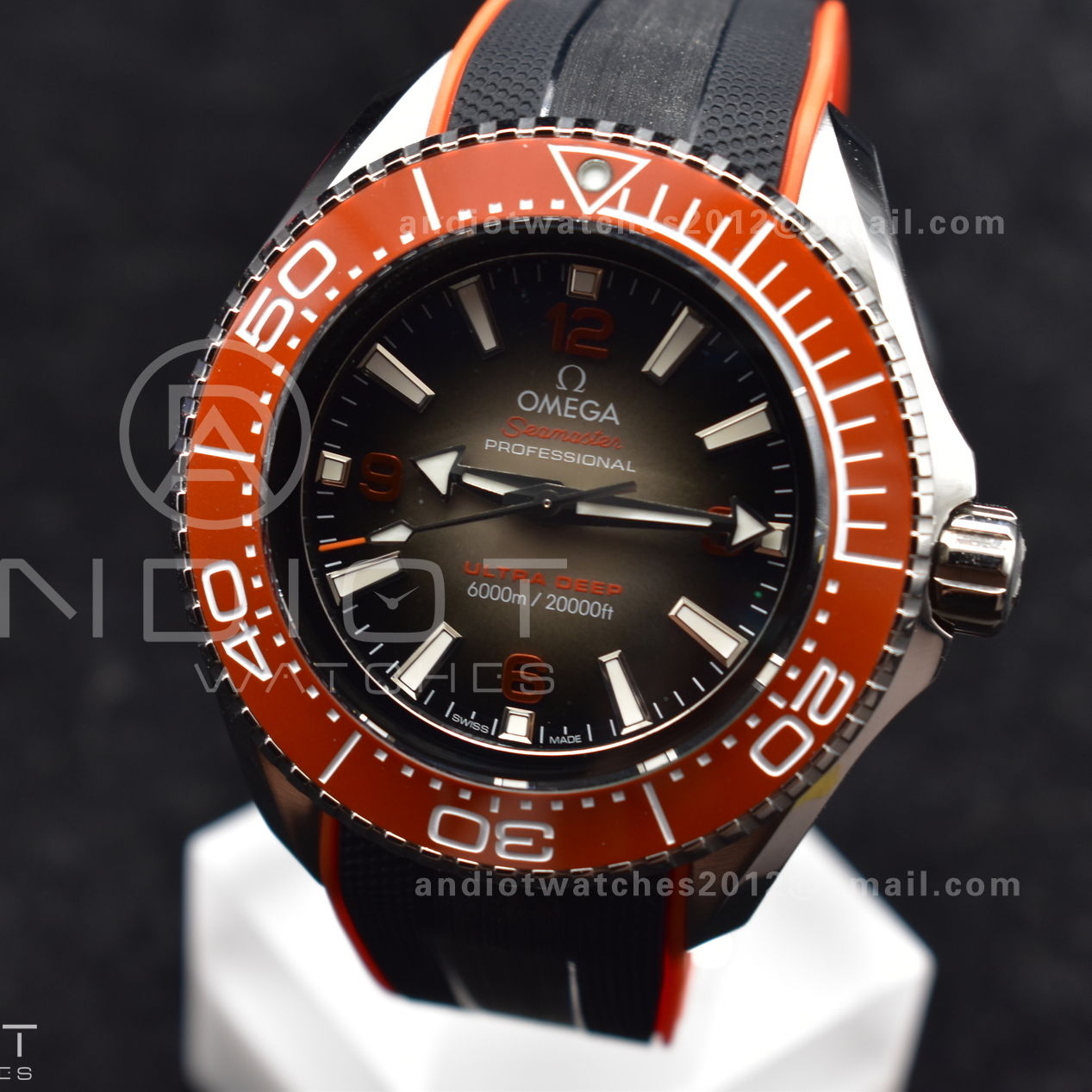 Seamaster 6000M Ultra Deep SS TF 1:1 Best Edition Gray Dial Orange Ceramic Bezel on Black Rubber Strap A2824